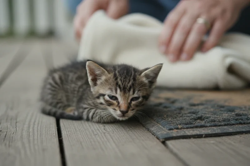 An Abandoned Kitten Appears on a Porch Until the Homeowner Takes a Closer Look