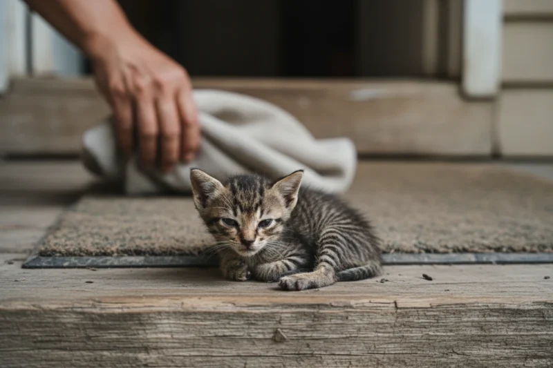 An Abandoned Kitten Appears on a Porch Until the Homeowner Takes a Closer Look