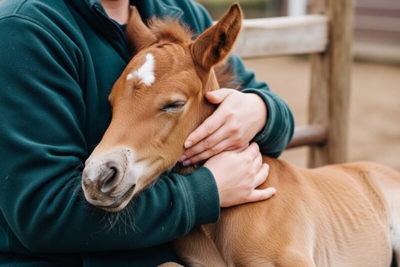 Watch This Adorable Foal Fall Asleep In His Human Mom’s Arms